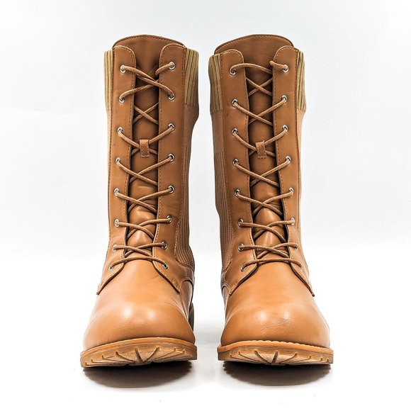 Journee Collection Women Tru Comfort Beige Vegan Leather Combat Boots size 12 - Picture 2 of 12